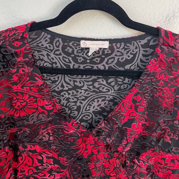db established 1962 Womens Plus 2X Red Black Velvet Burnout Tiered Tunic Top - Picture 8 of 10